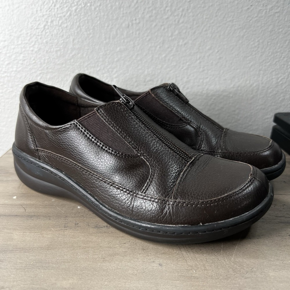 Thom McAn Women's Tuscan Loafers Size 8 M Brown Leather Slip‎ On Zip Up *READ